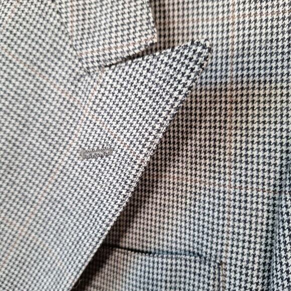 Vintage 90s Bill Blass Houndstooth Wool Double Breasted Blazer Jacket Men 41/42R - Picture 2 of 7